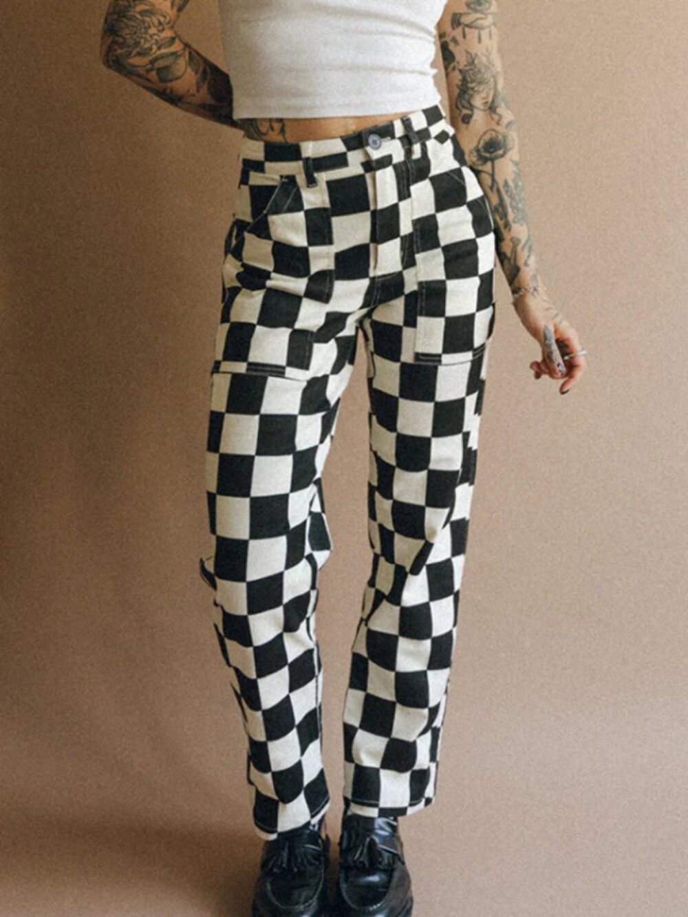 Black & White Checkerboard High-Rise Pants